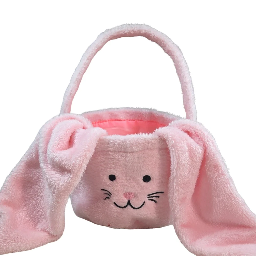 Pink Plush Lop Ear Bunny Basket